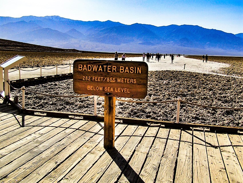 The sign for Badwater Basin, in Death Valley National Park, one of the highlights of a Death Valley Day Trip.