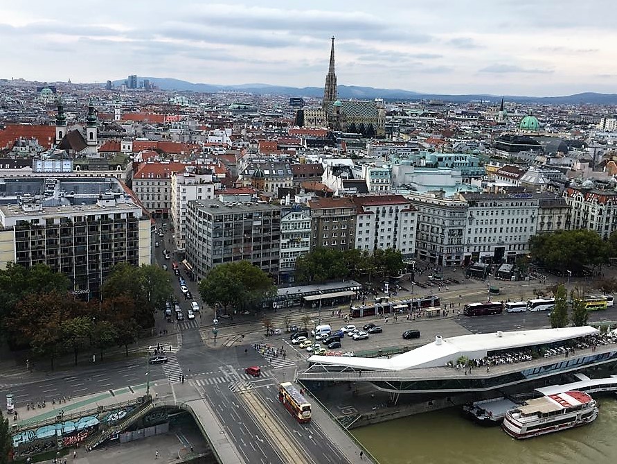 The view over Vienna from the Danube Tower, one of the beautiful places in Vienna.