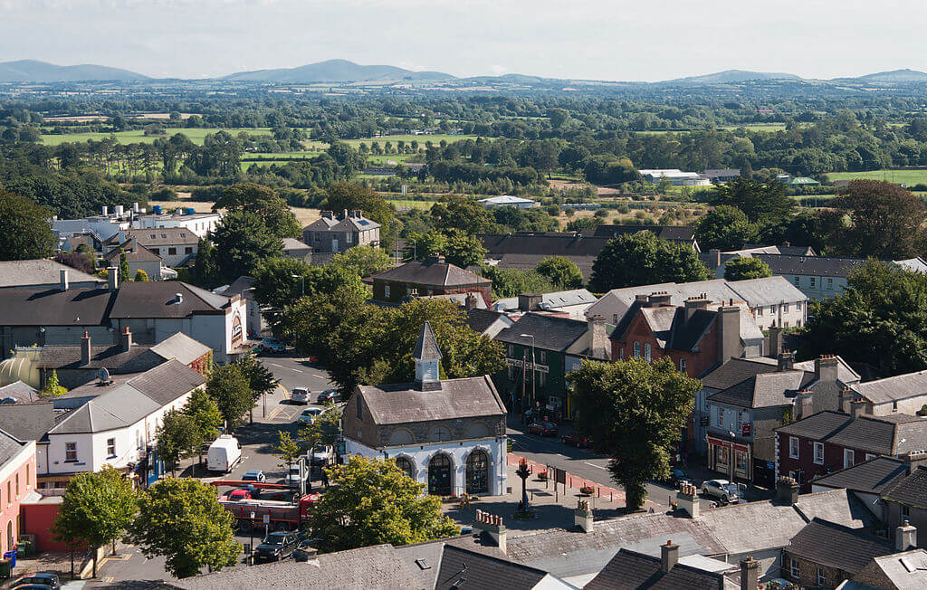 An overhead view of Kildare town, as seen from the round tower.